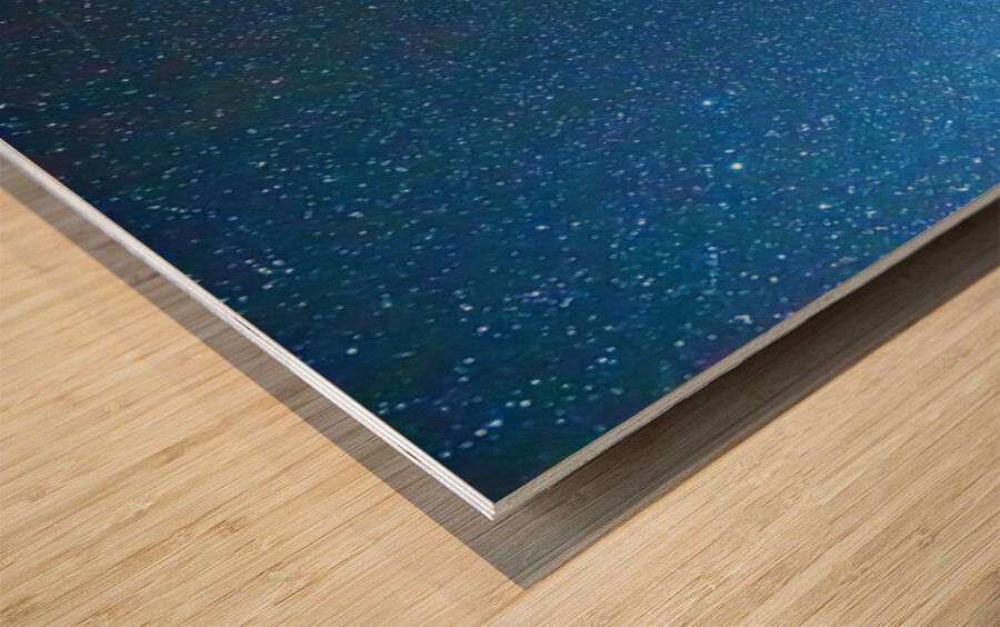 Starry Night Sky with Silhouette Tree Wood print