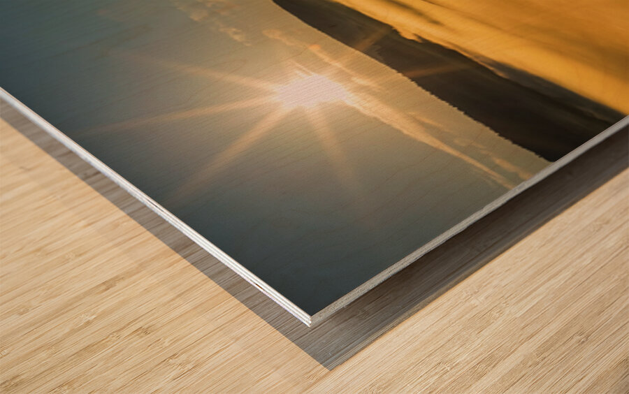 Golden Mist Sunrise Fog On Yellowstone Lake Wood print