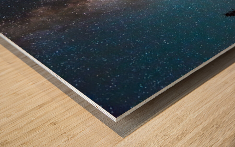 Milky Way Over Forest Highway Night Landscape Wood print