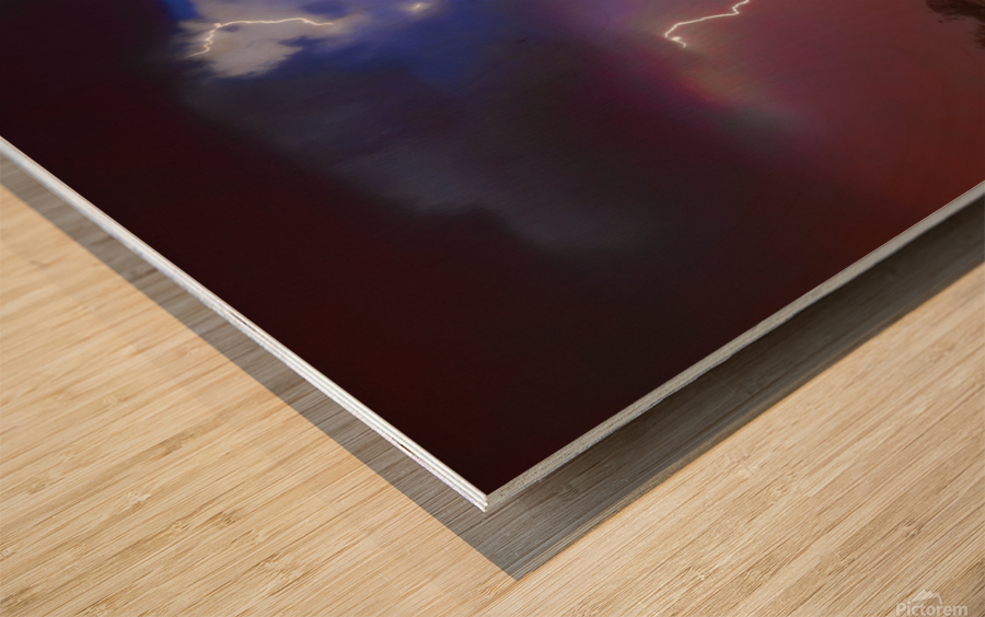 Saguaro Lightning Storm Wood print