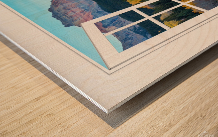 Trout Lake Autumn Rocky Mountain Open White Window Wood print