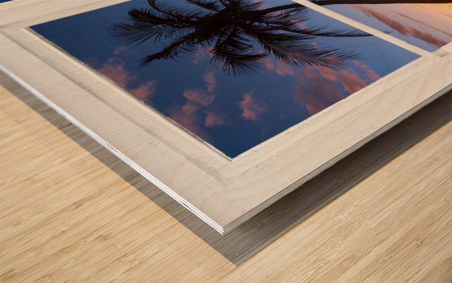Tropical Paradise Colorful Sunset Whitewash W Wood print