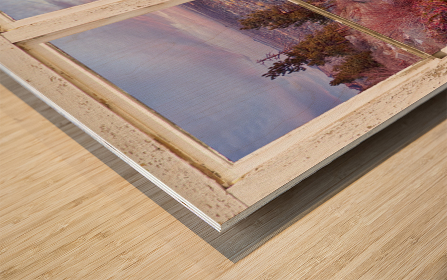 Mountain City White Rustic Barn Picture Window Impression sur bois