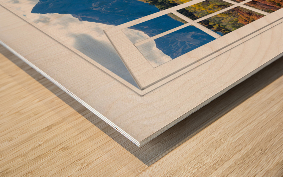 Colorful Rocky Mountains Open Window View Wood print