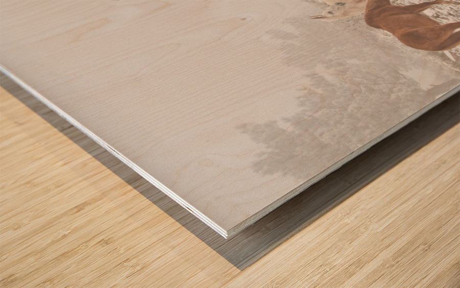 Horses Winter Snow Fog Wood print