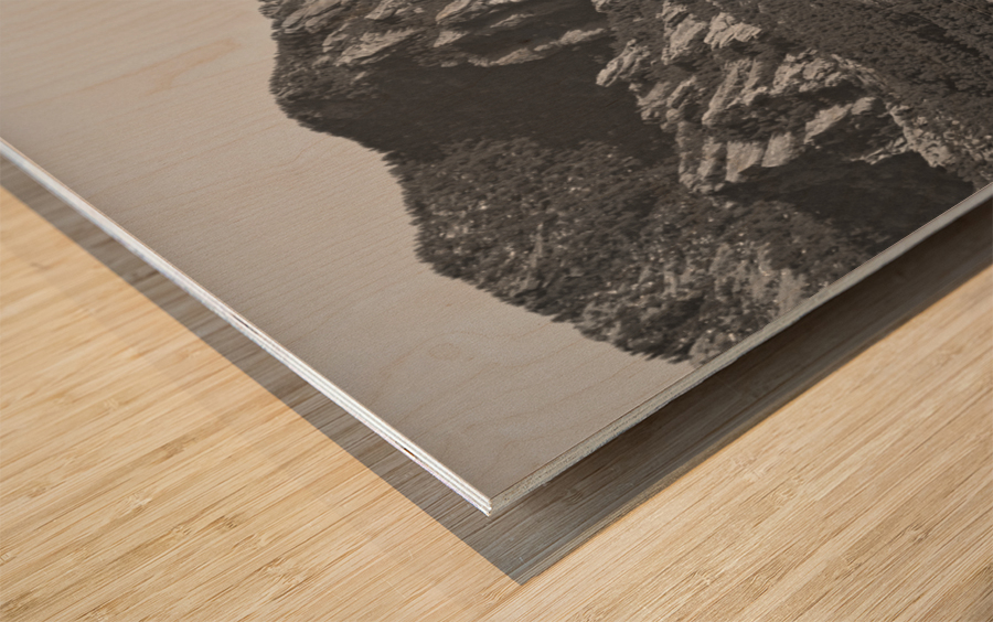 Colorado Rocky Mountains Flatirons Snow Covered Longs Peak BW Wood print