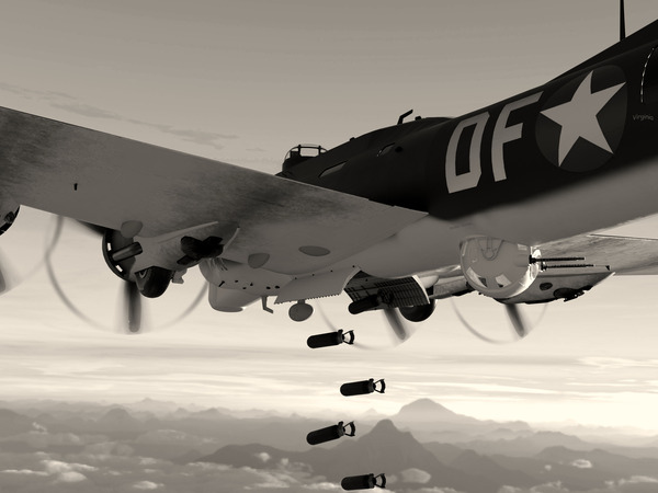 Boeing B-17 Flying Fortress Bomb Drop BW Digital Download