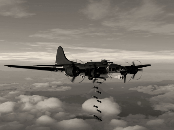 Boeing B-17 Flying Fortress Bomb Drop 2 BW Digital Download
