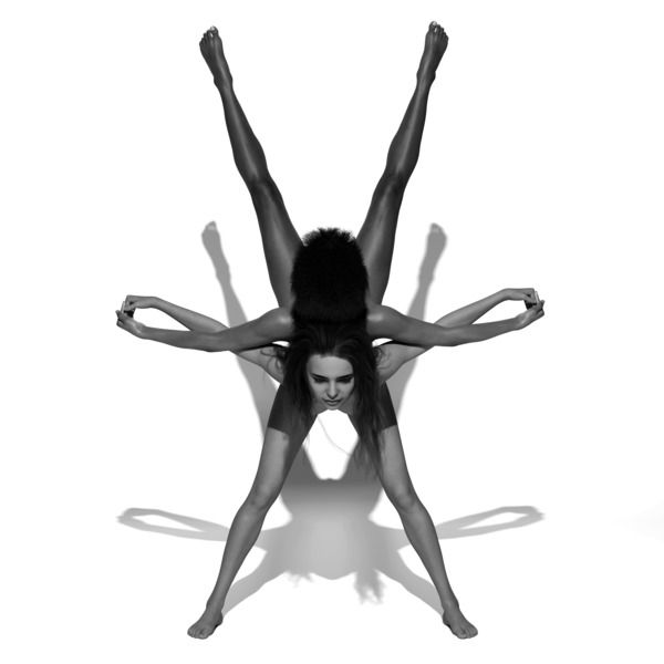 Yoga Couple Star Position BW Pose Digital Download