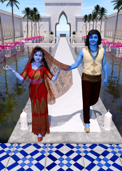 Krishna and Radha entering the temple Digital Download