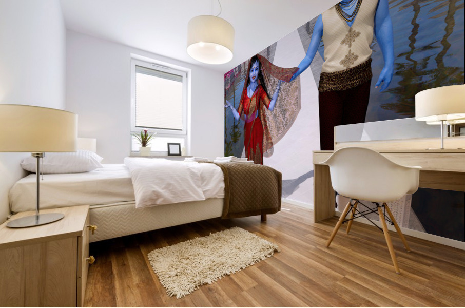 Krishna and Radha entering the temple Mural print