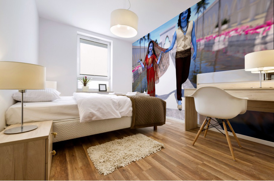 Krishna and Radha entering the temple Mural print