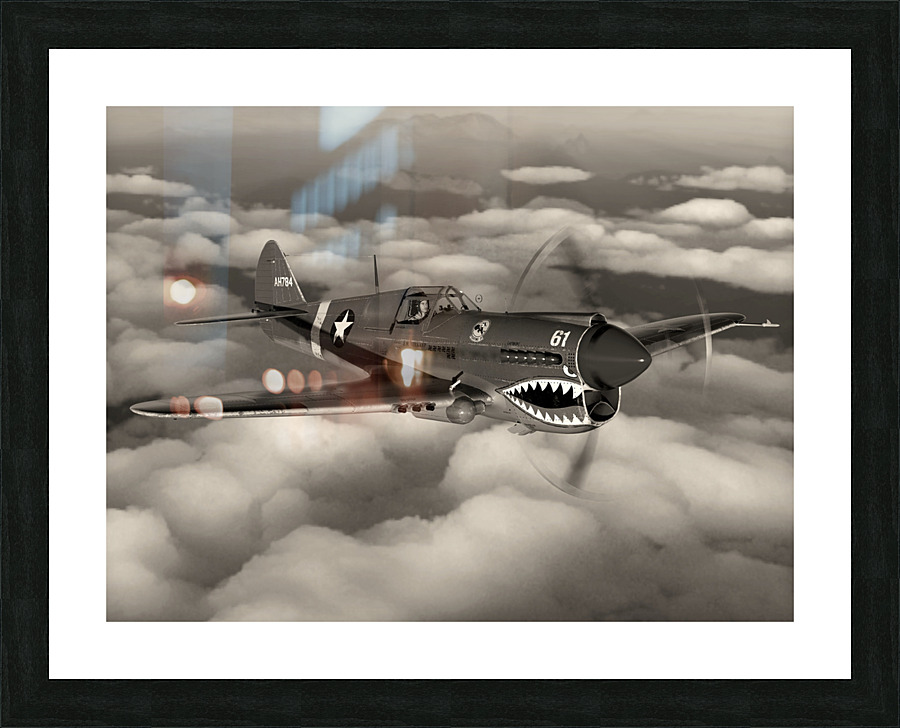 Curtiss P-40 Warhawk BW Picture Frame print
