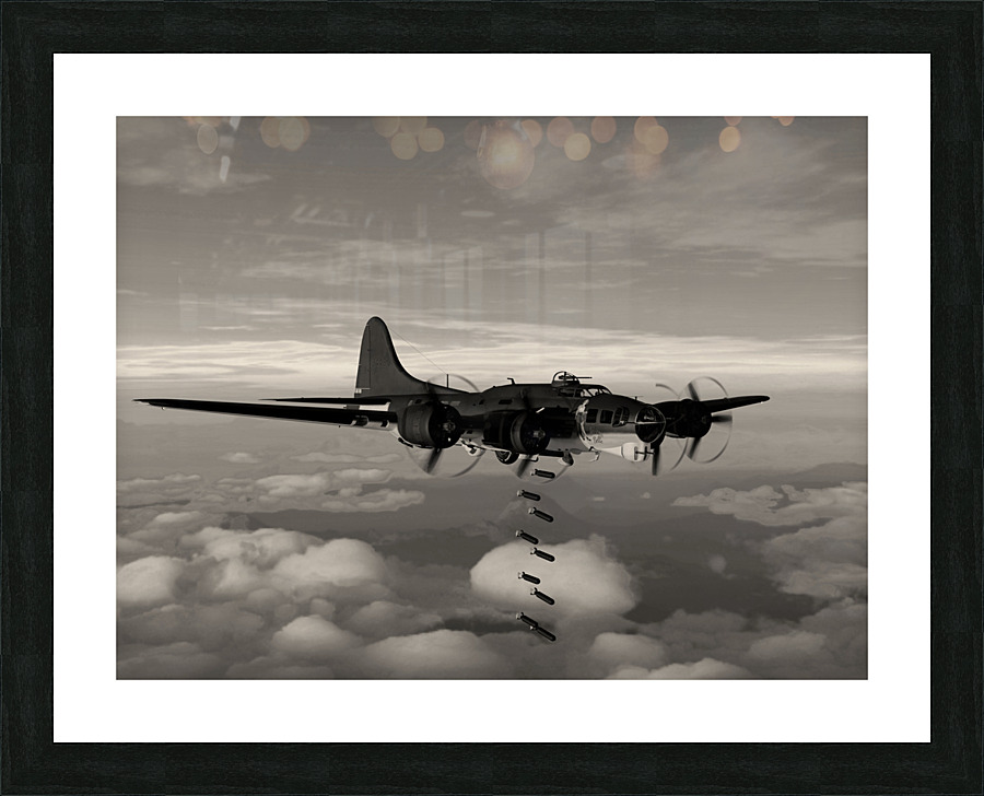 Boeing B-17 Flying Fortress Bomb Drop 2 BW Picture Frame print