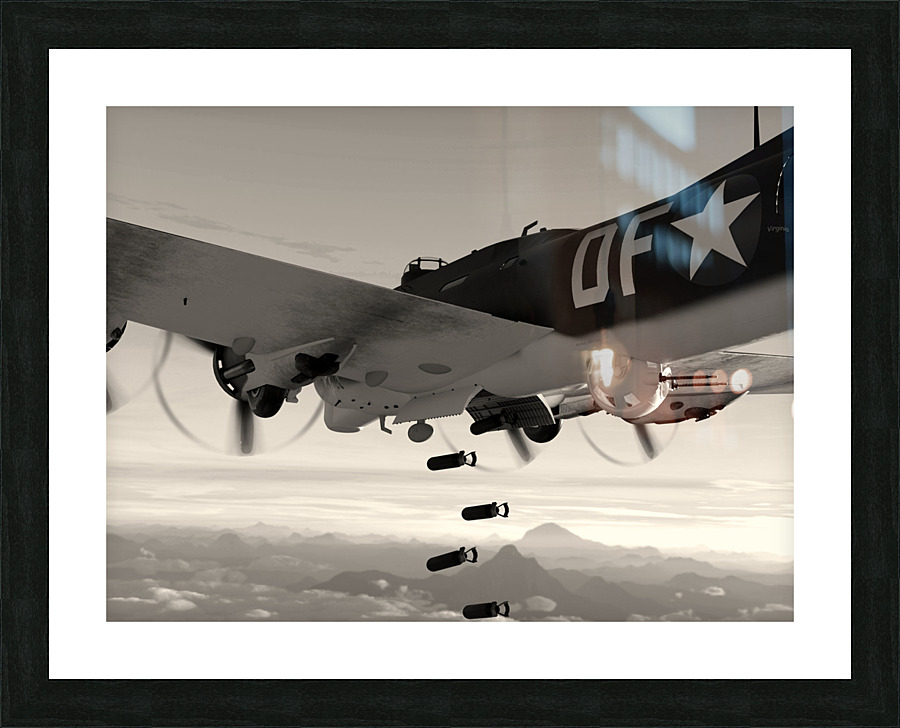 Boeing B-17 Flying Fortress Bomb Drop BW Picture Frame print
