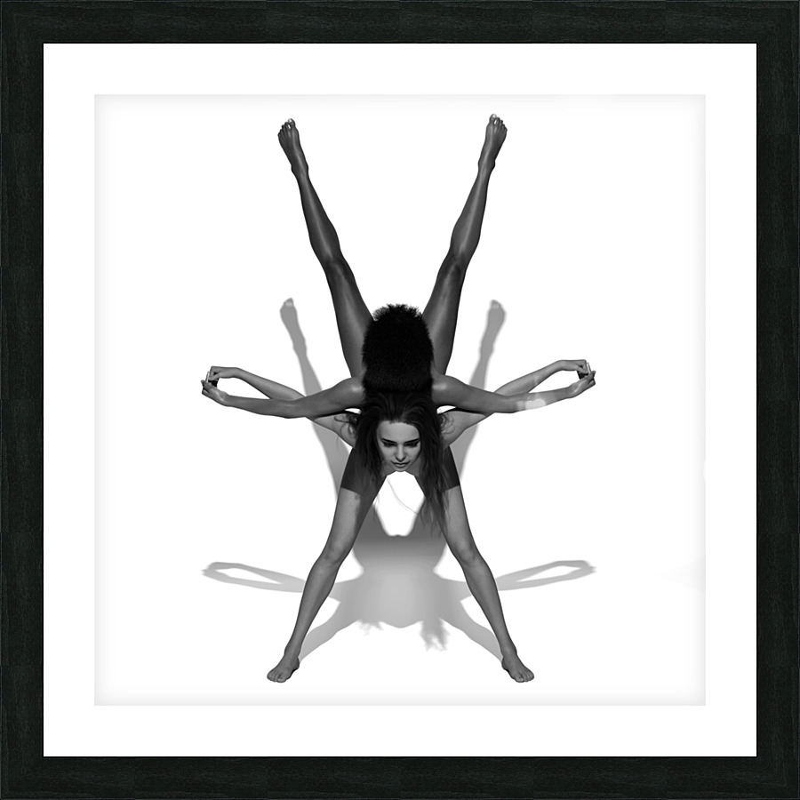 Yoga Couple Star Position BW Pose Picture Frame print