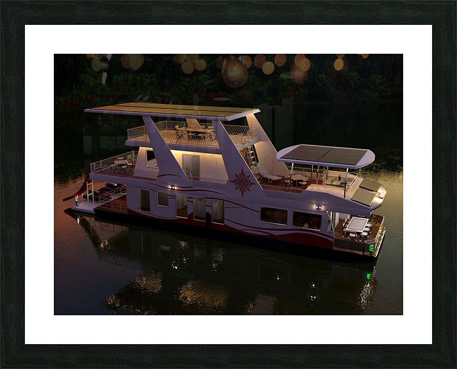 Solar Electric Powered Houseboat  Picture Frame print