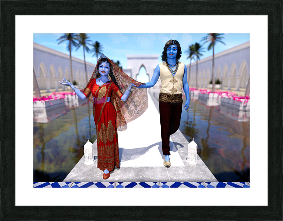 Krishna and Radha entering the temple Picture Frame print