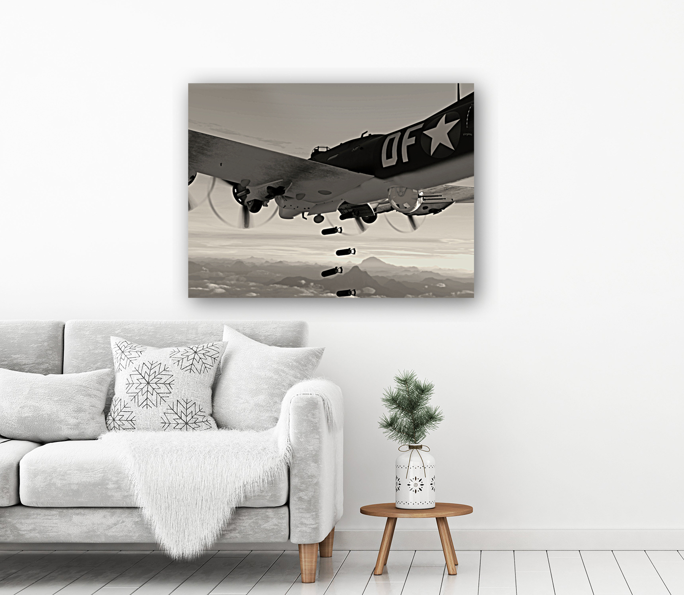 Boeing B-17 Flying Fortress Bomb Drop BW Reproduction