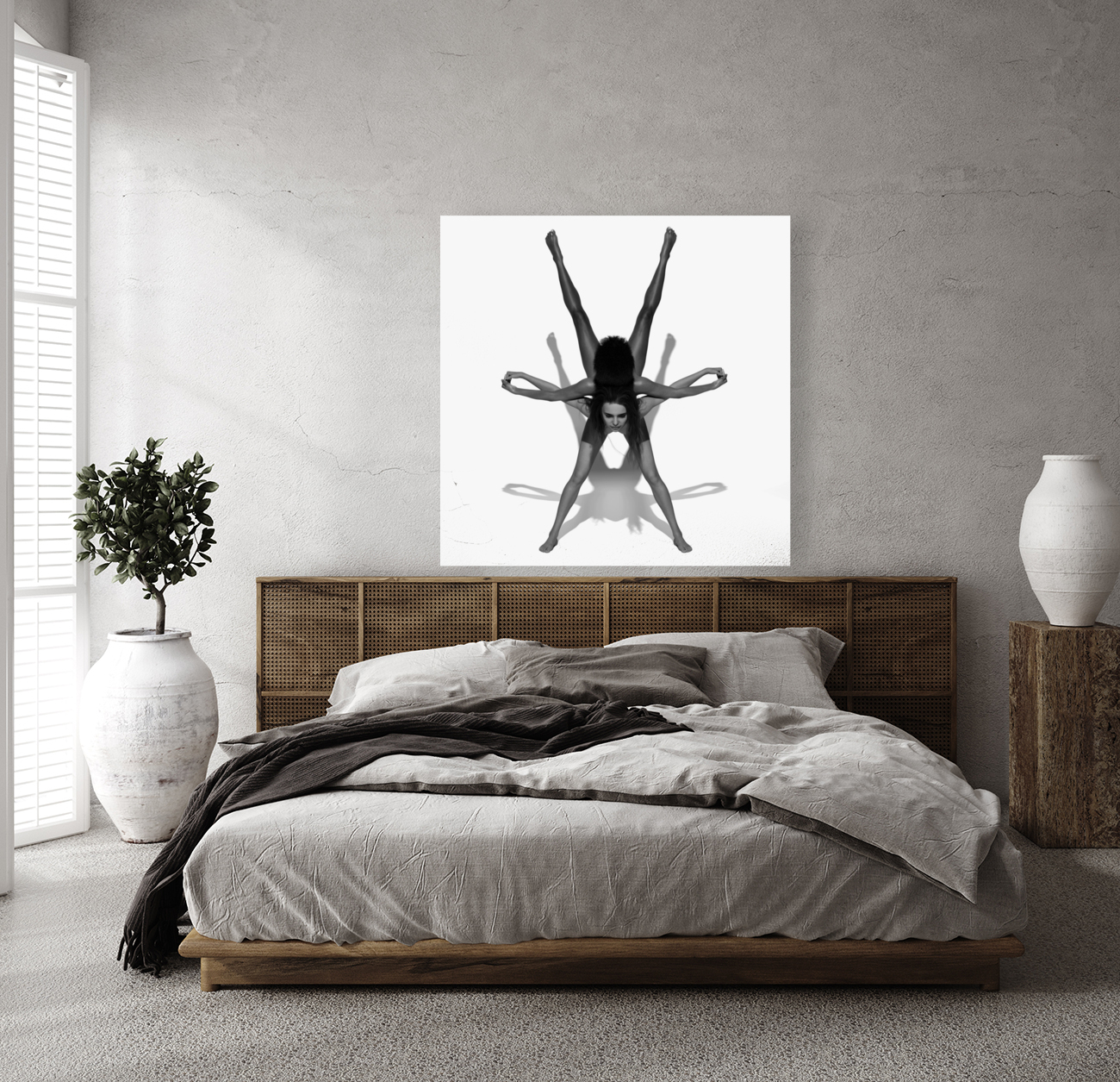 Yoga Couple Star Position BW Pose Reproduction