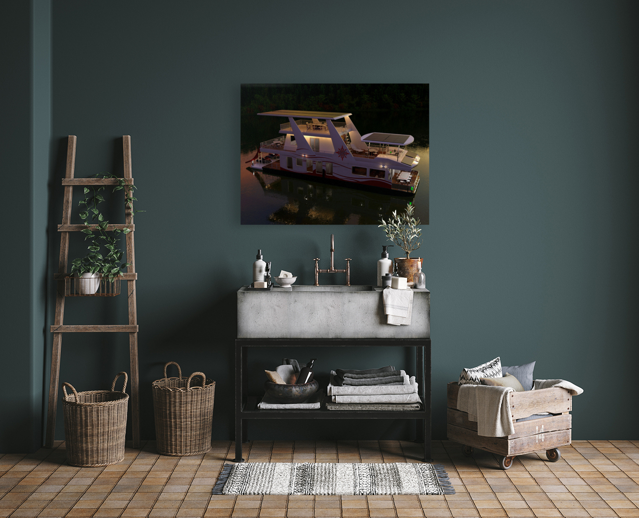 Solar Electric Powered Houseboat  Reproduction