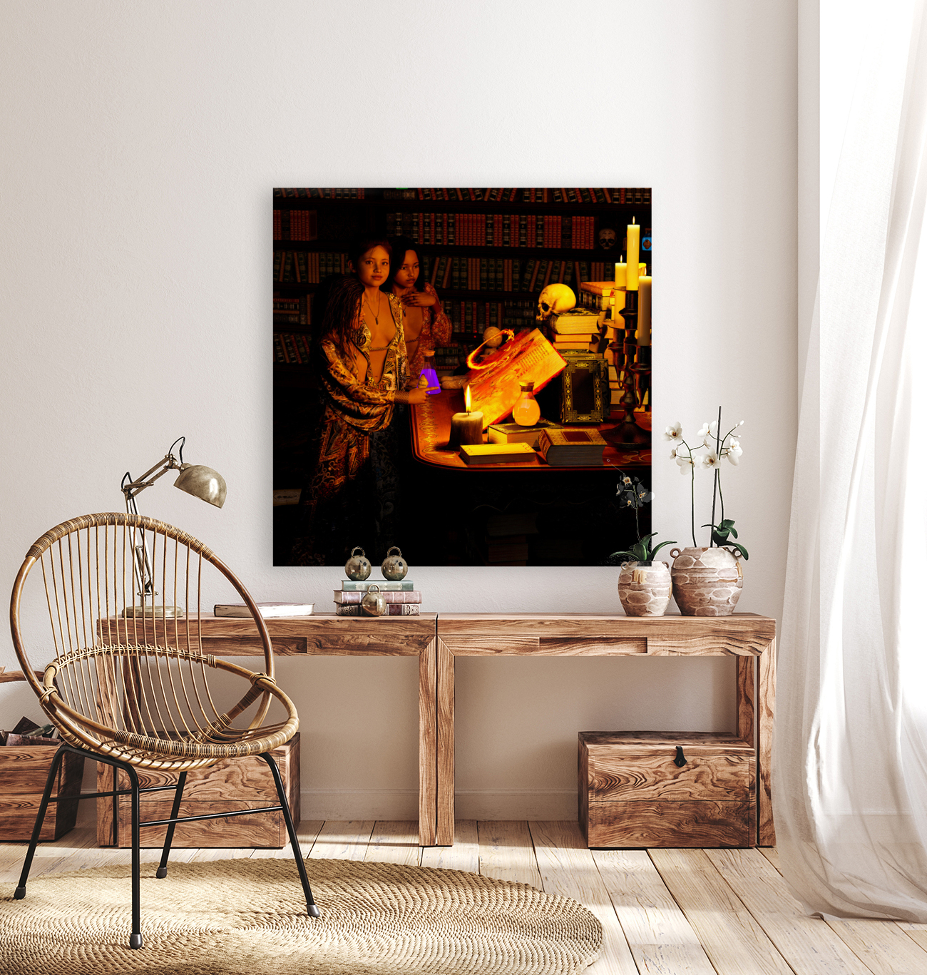 Young Wiccan Girls Practing their Witchcraft Reproduction