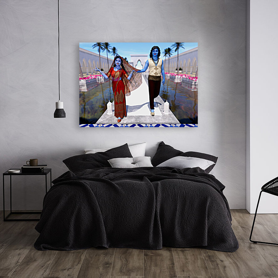 Krishna and Radha entering the temple Reproduction