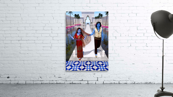 Krishna and Radha entering the temple Wall Preview