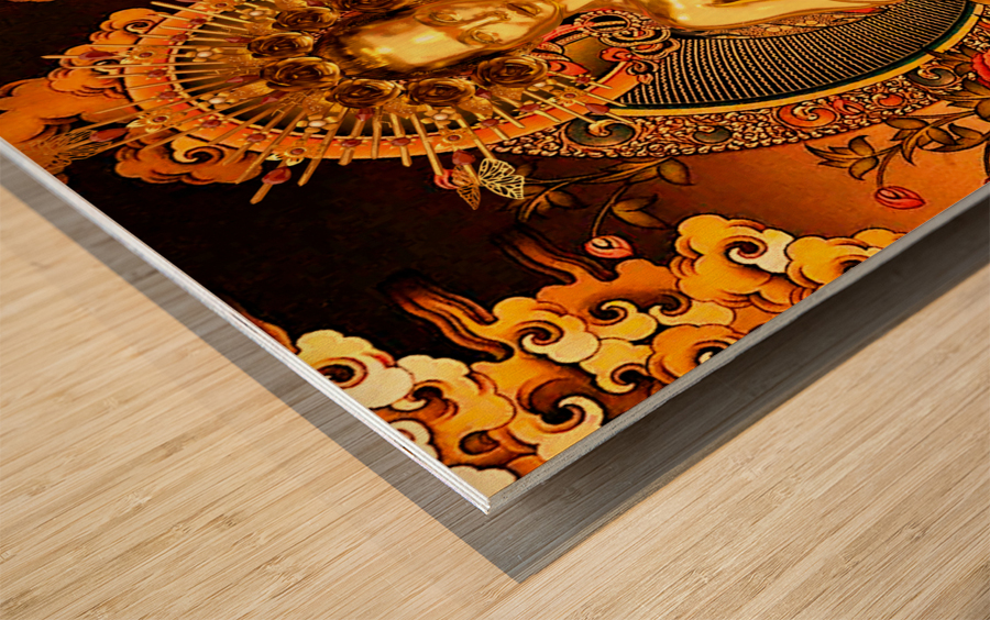 The Buddhista in Gold with gifts - goddess of transcendental wisdom Wood print