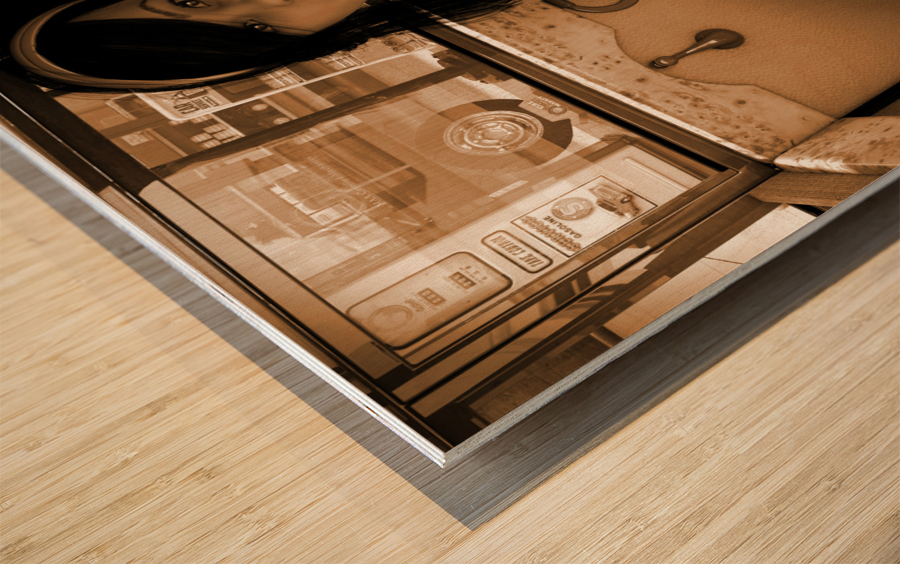 Girl In Car at Gas Station - Vintage Sepia Photo  Wood print