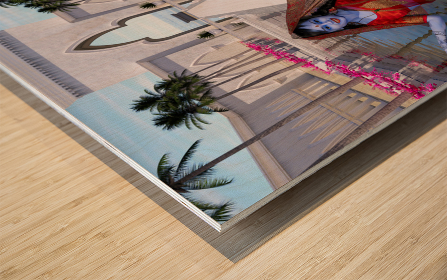 Krishna and Radha entering the temple Wood print