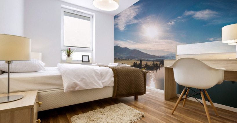 Sun rising over the Flathead River Mural print