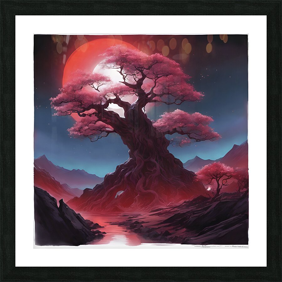 the ethereal beauty of a mystical landscape under the red moonlight Picture Frame print