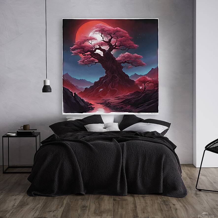 the ethereal beauty of a mystical landscape under the red moonlight Reproduction