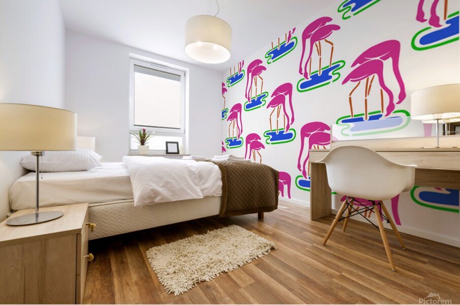 SEAMLESS PATTERN WITH FLAMINGOS Mural print