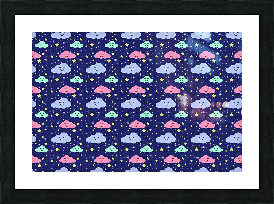 SEAMLESS PATTERN WITH STARS AND CLOUDS Picture Frame print