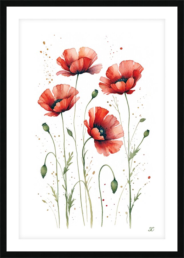 FOUR POPPIES Picture Frame print