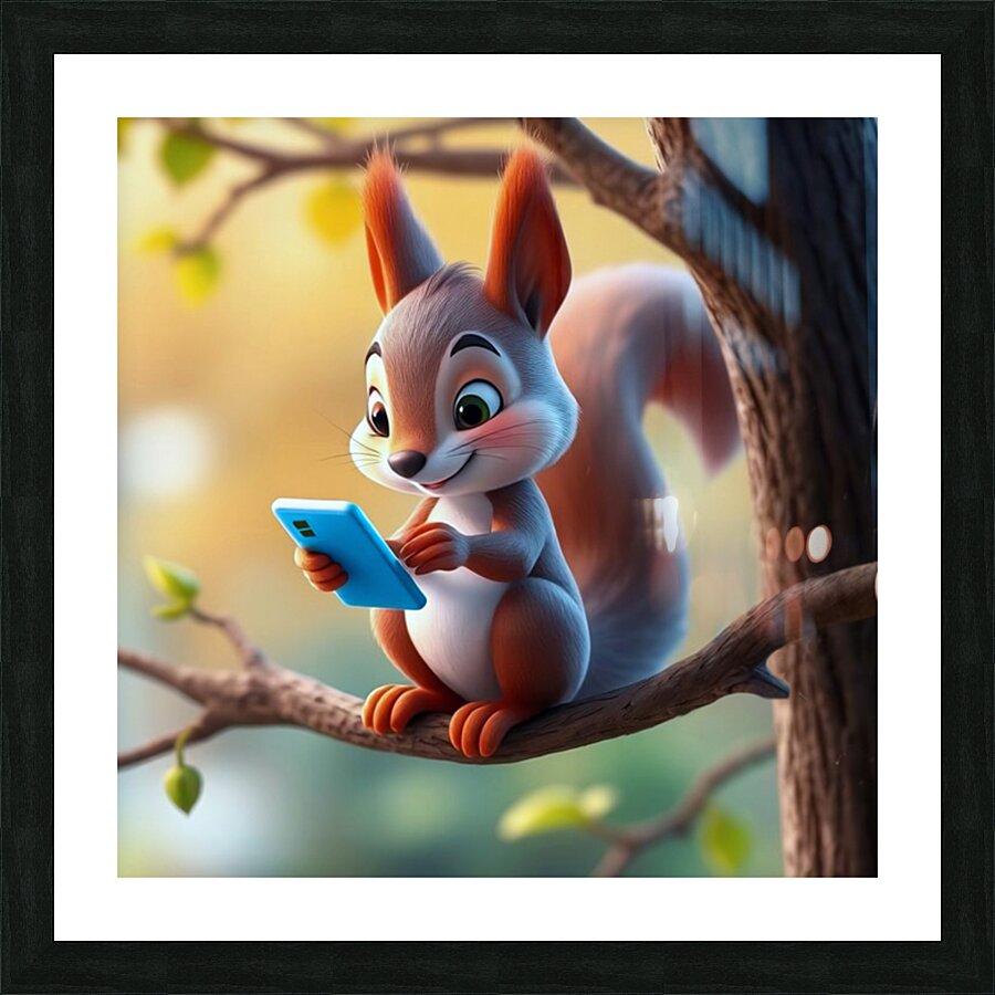 SQUIRREL WITH SMARTPHONE 3 Picture Frame print