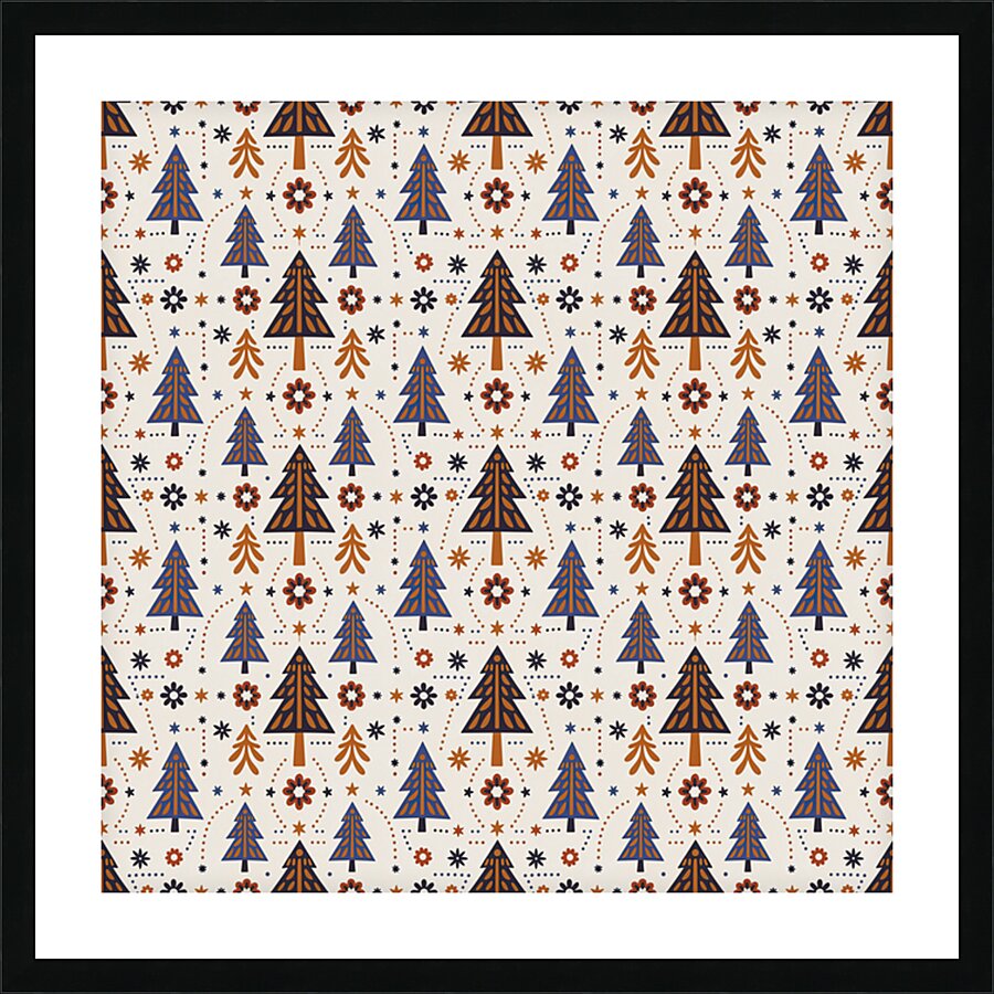 SEAMLESS SQUARE PATTERN WITH PINE TREES Picture Frame print