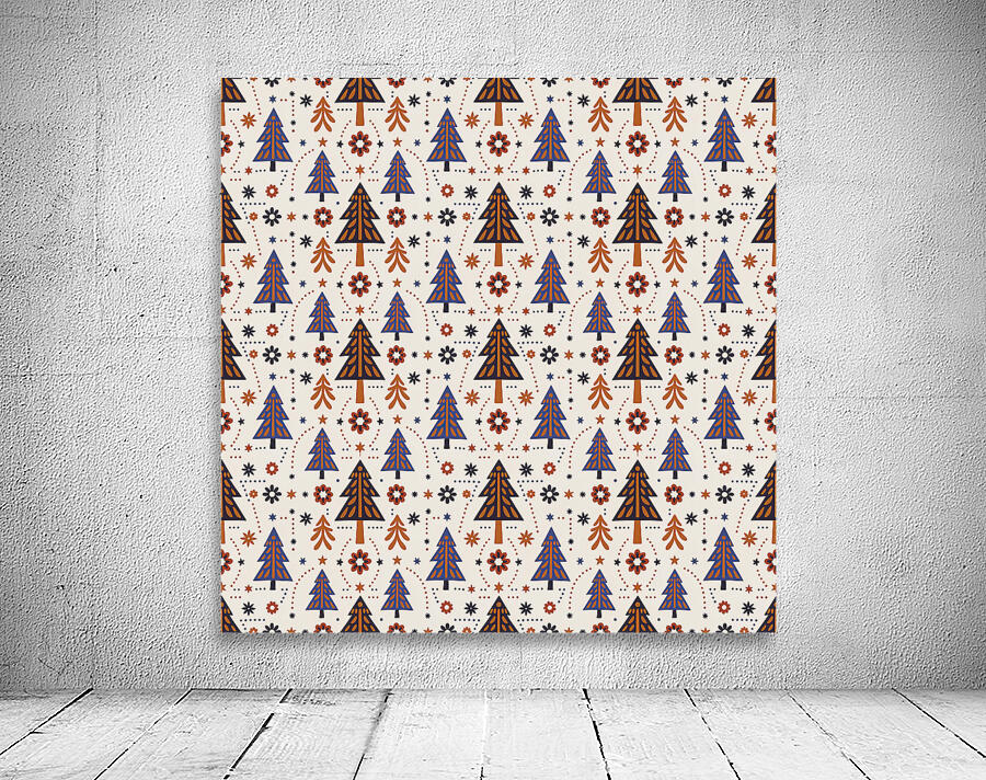 SEAMLESS SQUARE PATTERN WITH PINE TREES Wall Preview