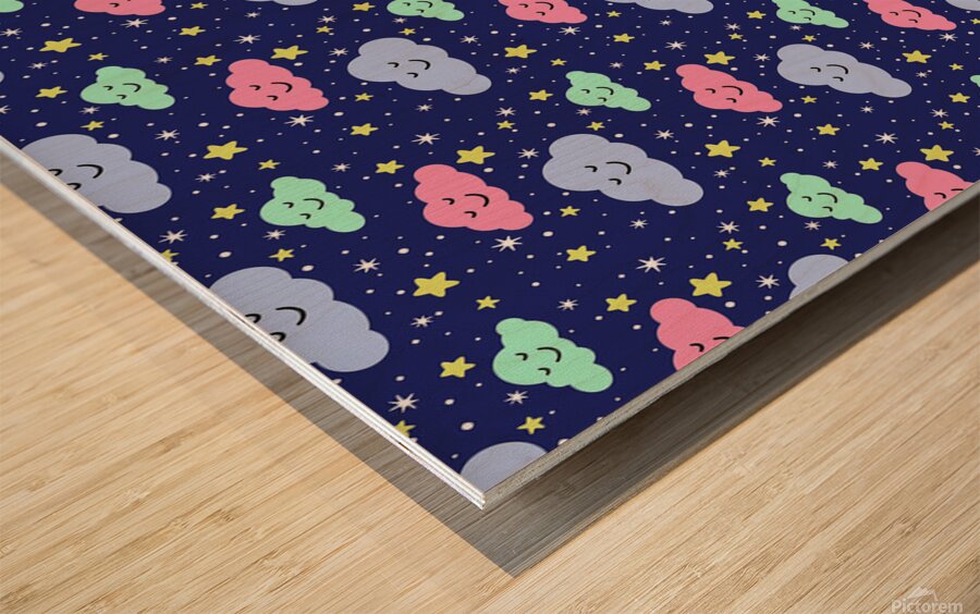 SEAMLESS PATTERN WITH STARS AND CLOUDS Wood print