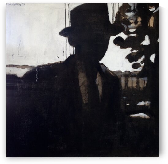 Man with Hat Silhouette  Riverton 1937 on Burlap by Caroline Youngblood