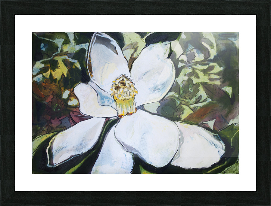 Magnolia with Wallpaper Pattern Picture Frame print