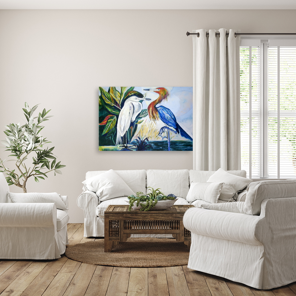 Egrets Face-to-Face Dark Reproduction