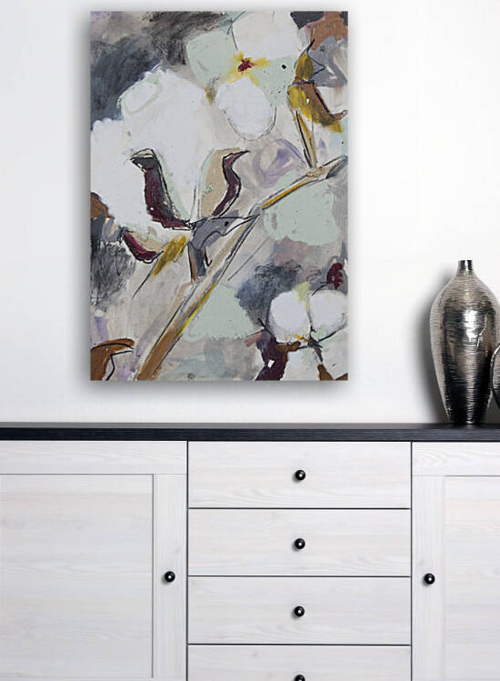 Louisiana Cotton Bolls with Soft Grey and Celadon Green II by Caroline Youngblood
