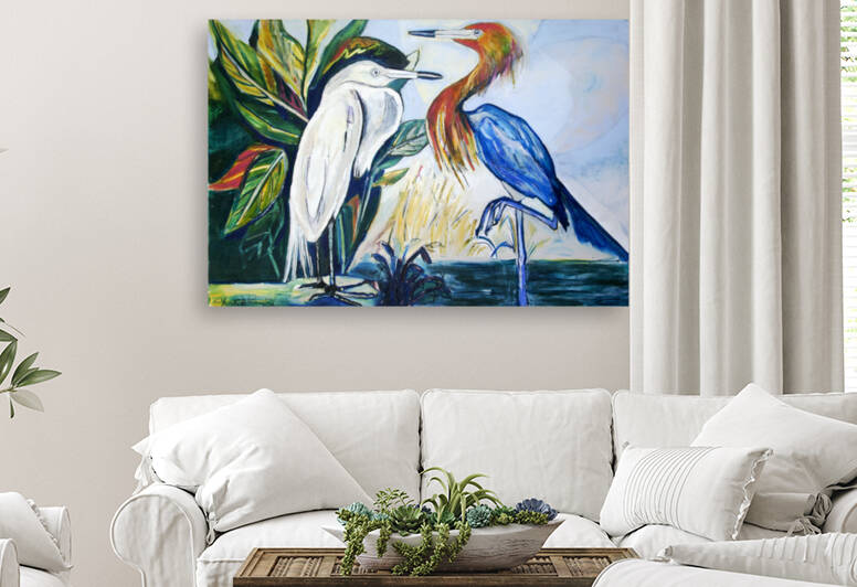 Egrets Face-to-Face Dark Reproduction
