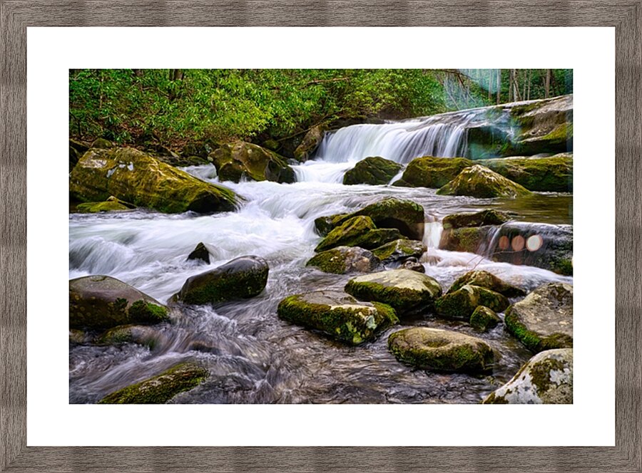Serene Mountain Stream Cascade Picture Frame print