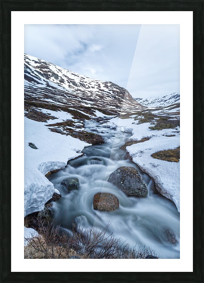 Snow Melting River Picture Frame print
