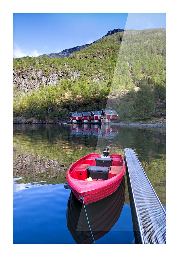 Red Boat Reflection Picture Frame print