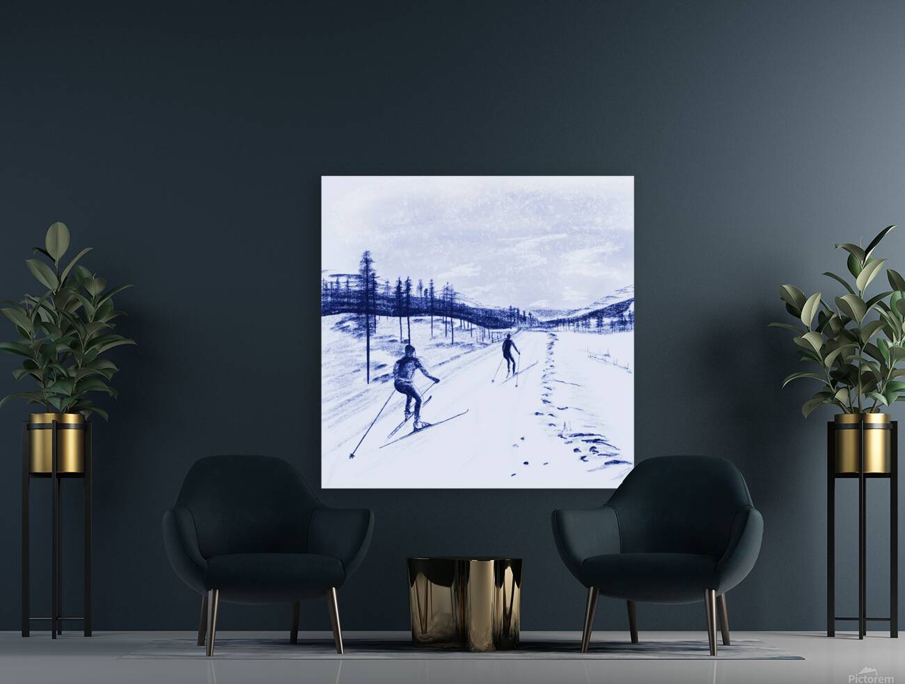 Winter Scene - Skiers Reproduction